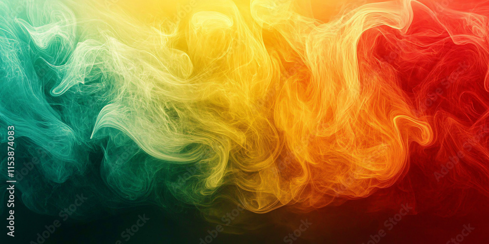 A vibrant abstract texture showcasing swirling smoke patterns in red, yellow, and green, perfect for Black History Month and Juneteenth celebrations. A vibrant abstract texture showcasing swirling smoke patterns in red, yellow, and green, perfect for Black History Month and Juneteenth celebrations.