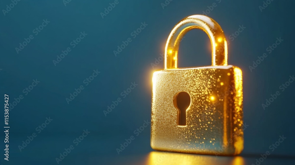 Golden Lock on Isolated Bright Background Golden Lock on Isolated Bright Background