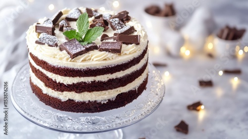 Wallpaper Mural Delicious Layered Chocolate Mint Cake on Glass Cake Stand Torontodigital.ca