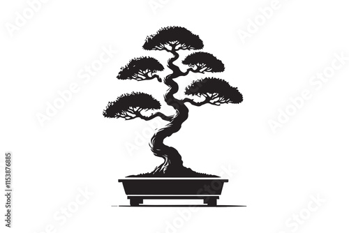 simple black an white bonsai tree vector silhouette isolated on a white background