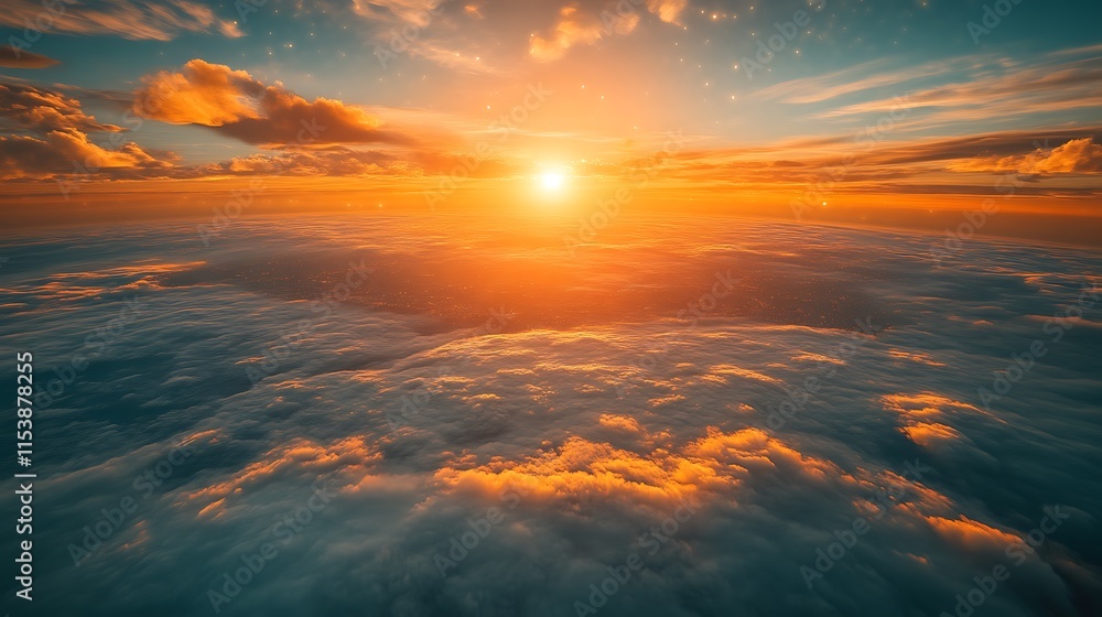 Obraz premium Aerial sunset view above cloudscape.