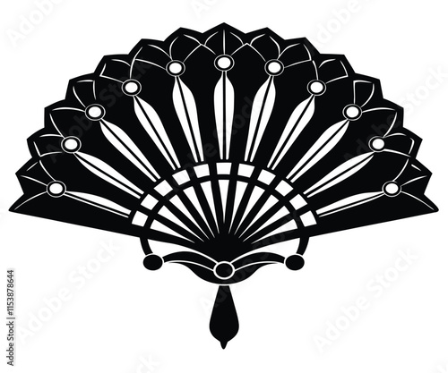 Intricate Black Hand Fan Silhouette
