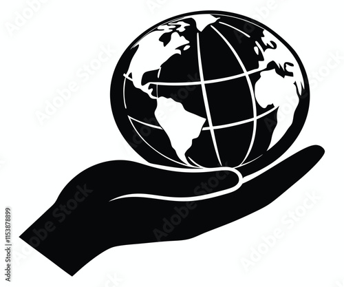 Hand Holding Globe Silhouette EPS Vector