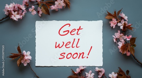 Get well soon message surrounded by beautiful cherry blossoms photo