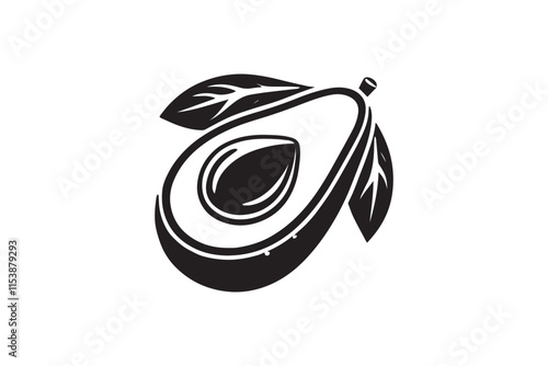 simple black an white Avocado vector silhouette isolated on a white background