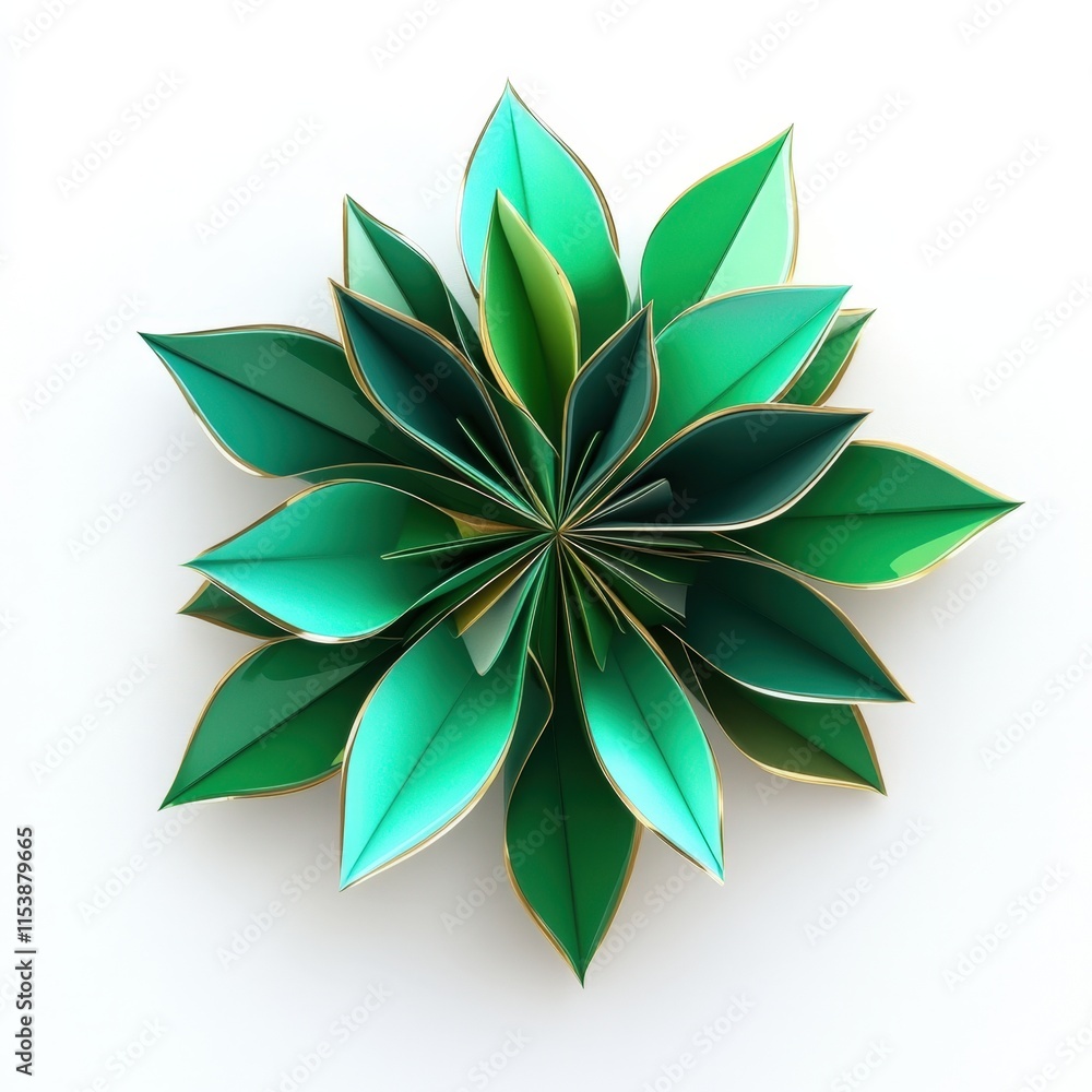 Intricate Green Origami Flower with Layered Petals in Minimalist Design Intricate Green Origami Flower with Layered Petals in Minimalist Design