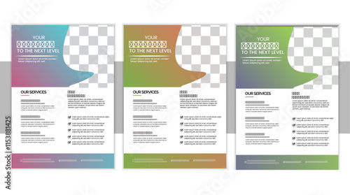 Corporate business flyer template design set, a bundle of 3 templates of a4 flyer template, Modern green leaf, environment design, new digital marketing flyer set.
 photo