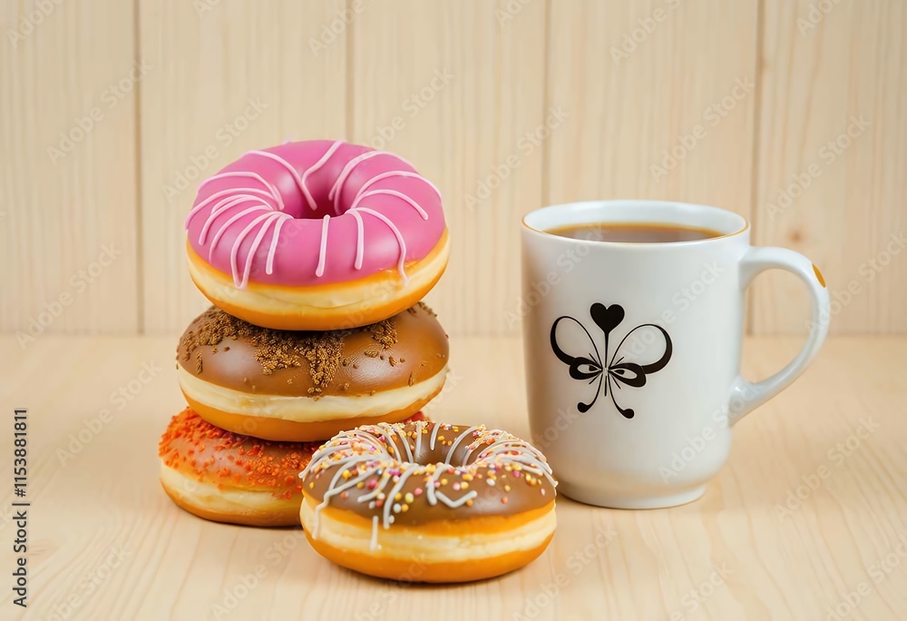 Delicious Donuts and Coffee Sweet Treat Breakfast Morning Delight Delicious Donuts and Coffee Sweet Treat Breakfast Morning Delight