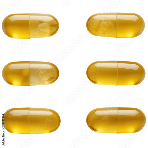 Capsules omega 3 soft gel or oil fish pills isolated on white background. Suitable for marketing or business purposes. PNG file photo