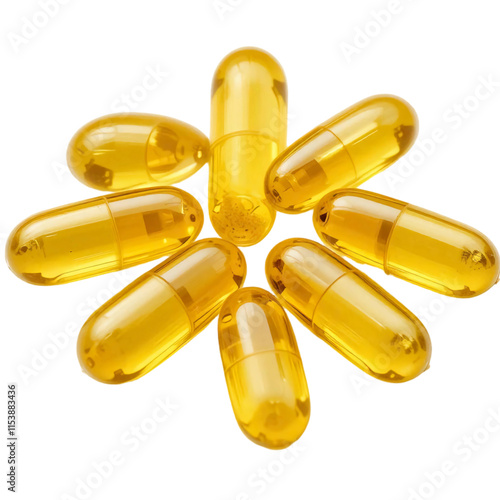 Capsules omega 3 soft gel or oil fish pills isolated on white background. Suitable for marketing or business purposes. PNG file photo