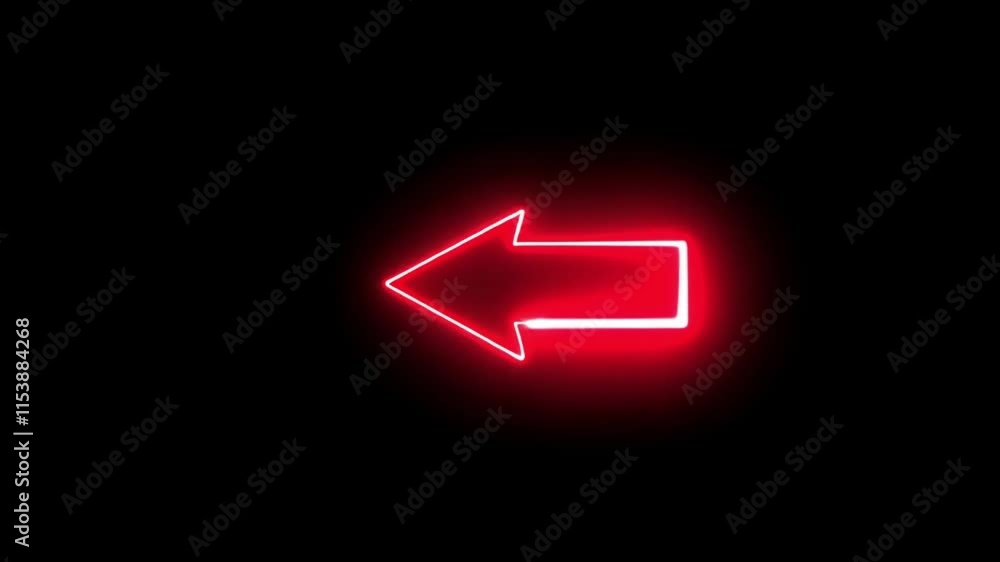 Glowing Red Neon Arrow Pointing Left on Black Background Glowing Red Neon Arrow Pointing Left on Black Background