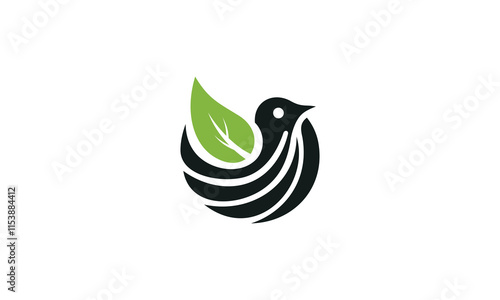 elegant bird silhouette with green leaves representing nature. vector illustration