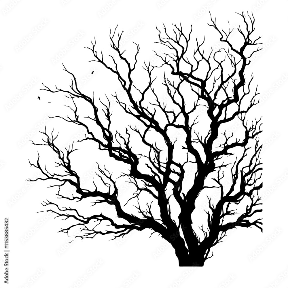 Fototapeta premium Branches silhouette dead tree silhouette vector. Scary dead tree silhouette illustration