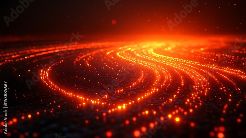 Abstract fiery glowing particles swirling.