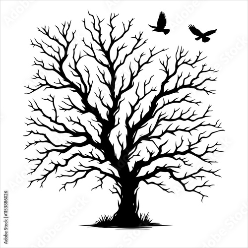 Branches silhouette dead tree silhouette vector. Scary dead tree silhouette illustration