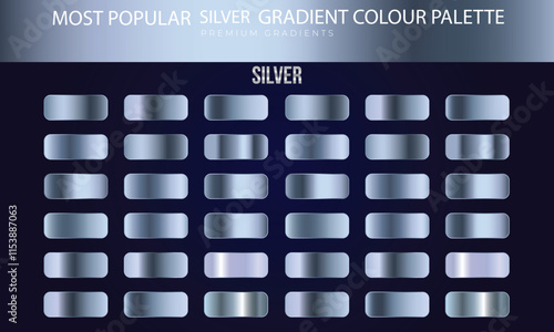 big set of silver gradients, Silver, chrome metallic gradient collection. Shiny plates with silver effect. Vector illustration