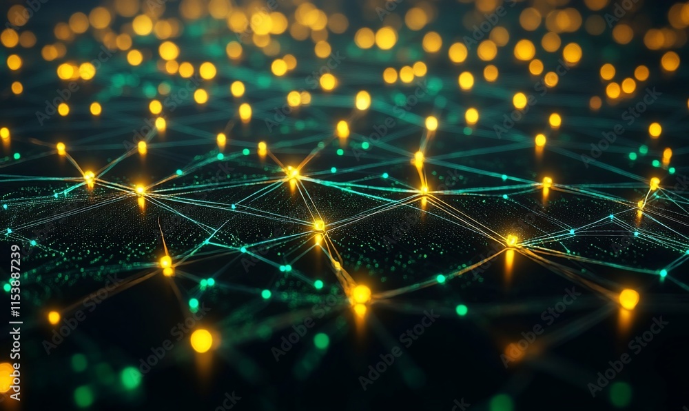 Fototapeta premium Abstract digital network with glowing nodes and connections.