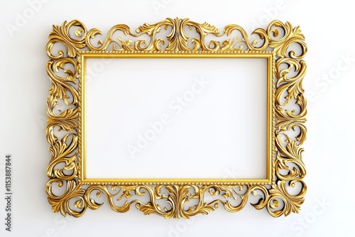 a golden etched frame mockup, luxurious home decor element, realistic style, intricate designs, isolated on white background photo