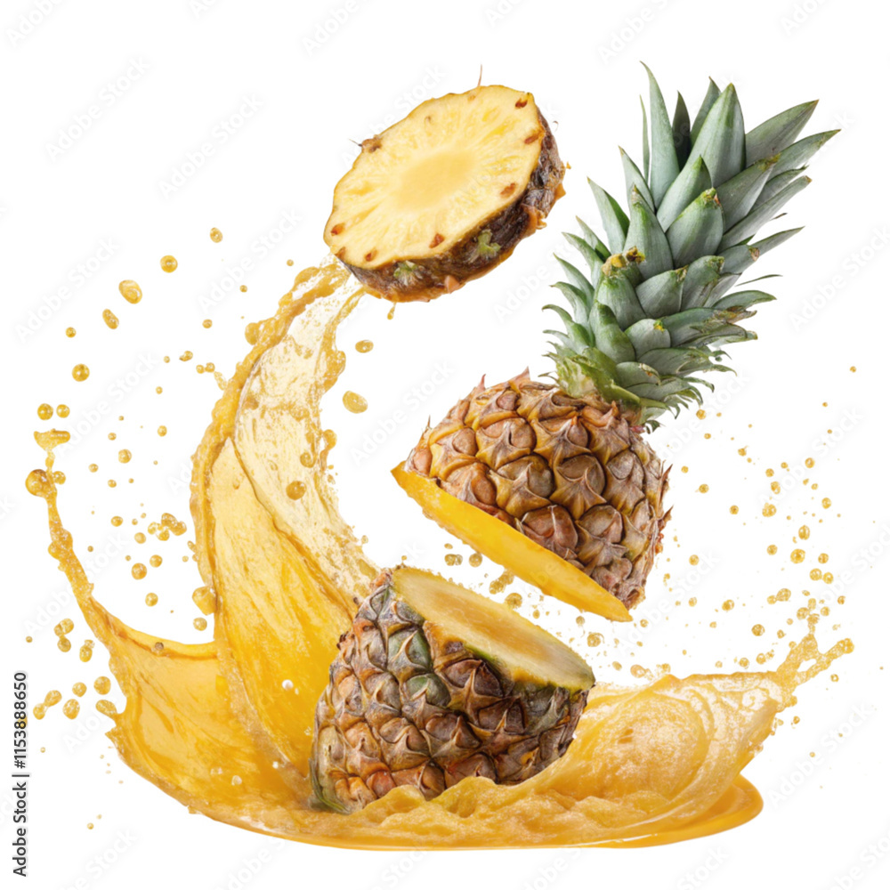 Fresh ripe pineapple, slices cut and pineapple juice splash wave. Healthy food or tropical fruit drink liquid ad label design. Tasty smoothie splash isolated, healthy diet concept on white background
Fresh ripe pineapple, slices cut and pineapple juice splash wave. Healthy food or tropical fruit drink liquid ad label design. Tasty smoothie splash isolated, healthy diet concept on white background