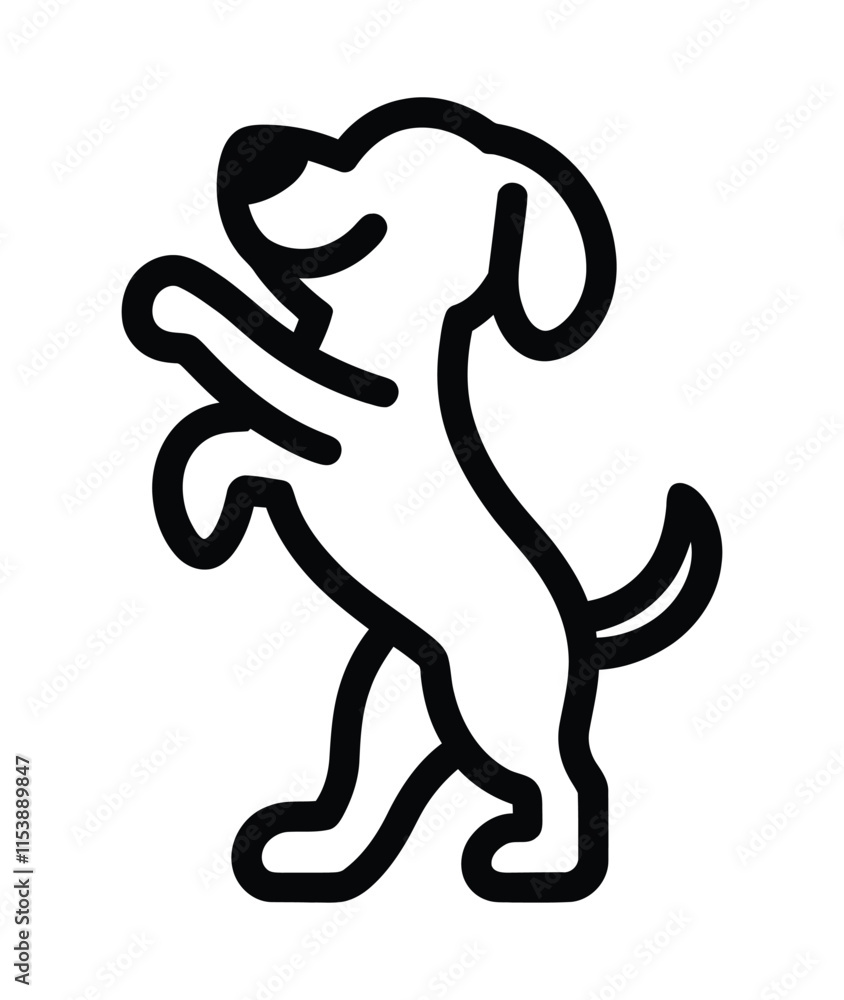 Cute Dog Standing on Hind Legs, Line Art Illustration Cute Dog Standing on Hind Legs, Line Art Illustration