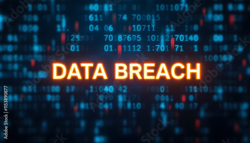 Data Breach, Digital Security Threat Concept, Cybersecurity Incident, Data Breach Alert, Data Vulnerability, Binary Code and Warning Message