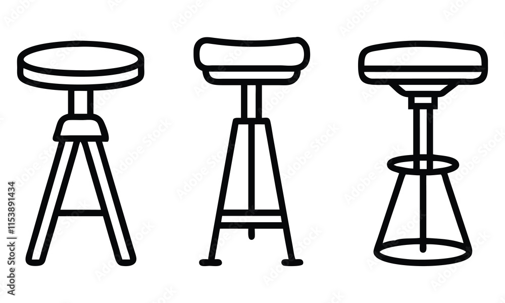 Minimalist Bar Stool Line Art Designs, Set of three black-and-white bar stool illustrations in line art style, showcasing modern and varied designs, perfect for furniture and interior concepts.
Minimalist Bar Stool Line Art Designs, Set of three black-and-white bar stool illustrations in line art style, showcasing modern and varied designs, perfect for furniture and interior concepts.