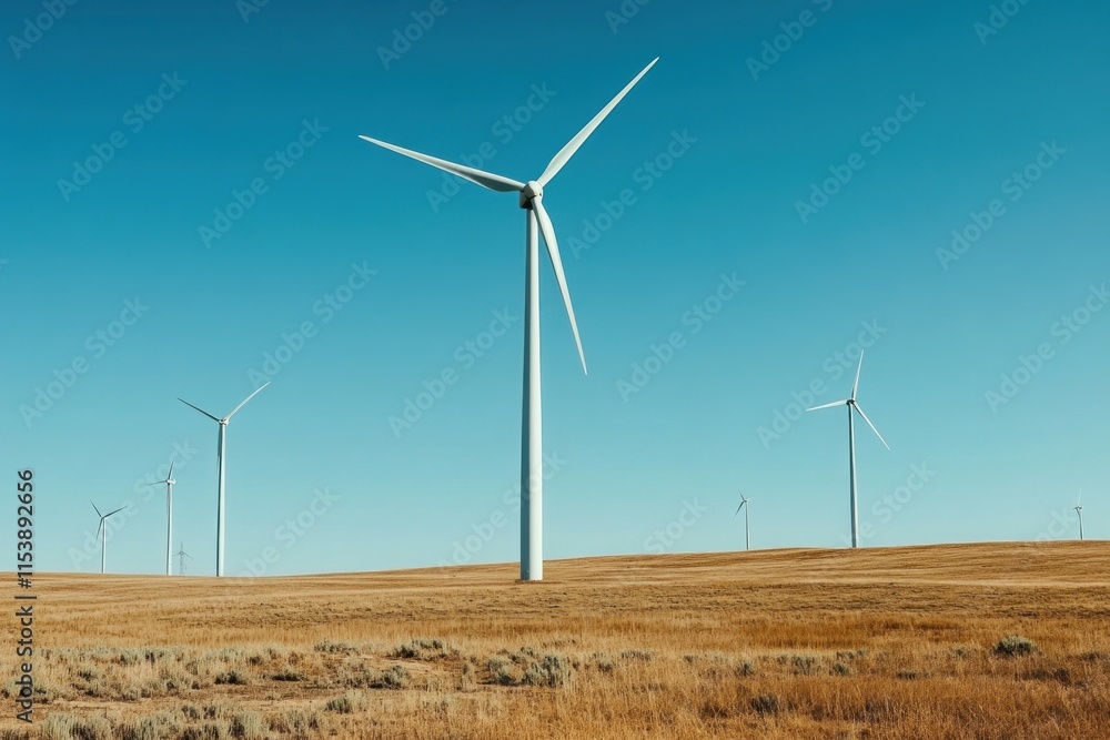 Eco-friendly energy solutions like wind turbines or solar panels in use on Earth Day, clear sky, modern photo Eco-friendly energy solutions like wind turbines or solar panels in use on Earth Day, clear sky, modern photo