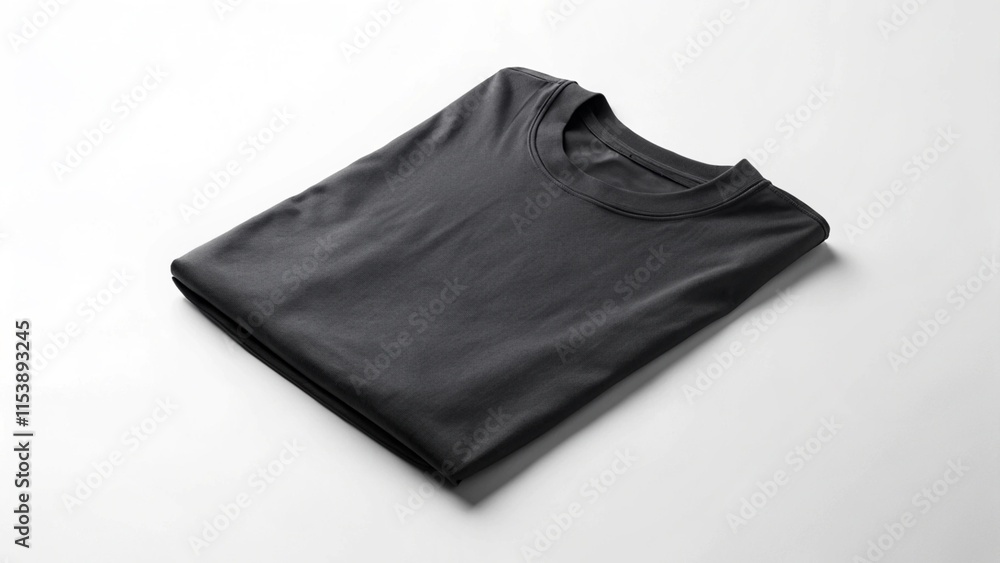 Black t-shirt mockup neatly folded, side view, isolated on white
Black t-shirt mockup neatly folded, side view, isolated on white