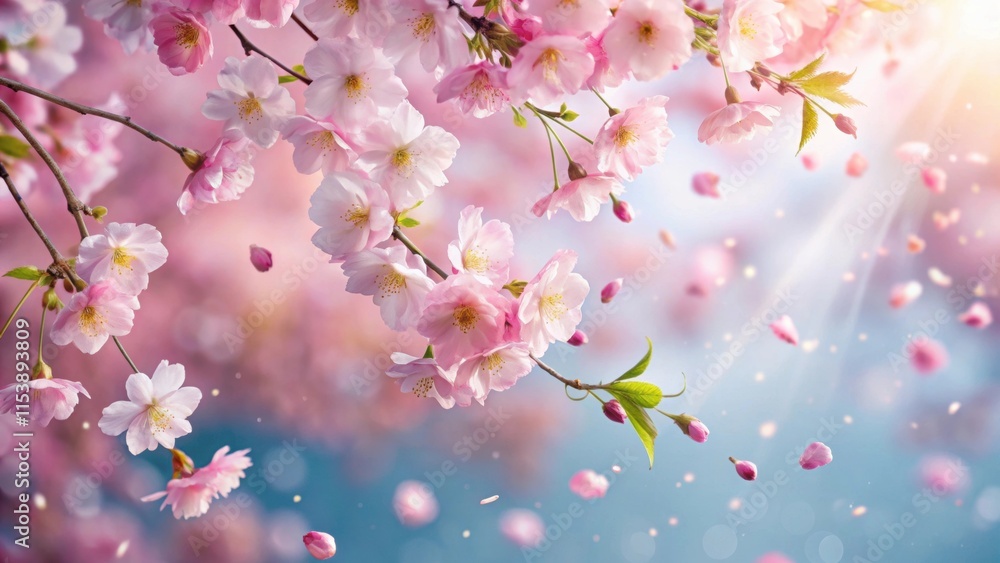 Soft pink sakura petals gently falling from a blooming cherry blossom tree in the gentle spring breeze, cherry blossom Soft pink sakura petals gently falling from a blooming cherry blossom tree in the gentle spring breeze, cherry blossom