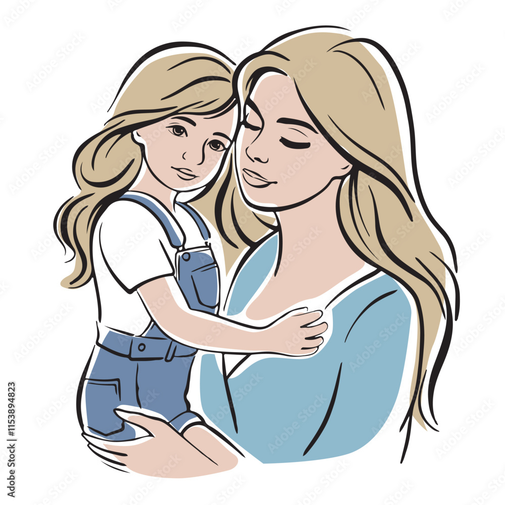 Daughter and mother, child in mother's arms. Children in parents' arms, family. Vector illustration