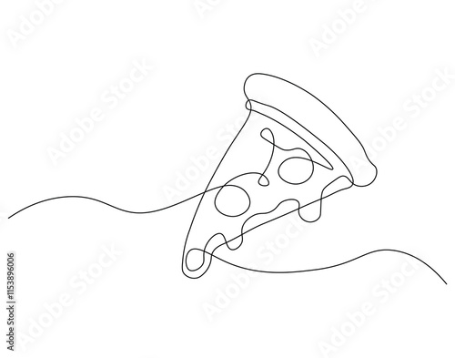Continuous one line drawing of pizza slice. One line drawing illustration of italian pizza. Fast food, junk food concept single line. Editable outline