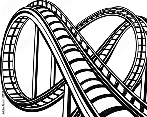 Roller Coaster Track Silhouette Art.High-Speed Roller Coaster Ride Clipart
