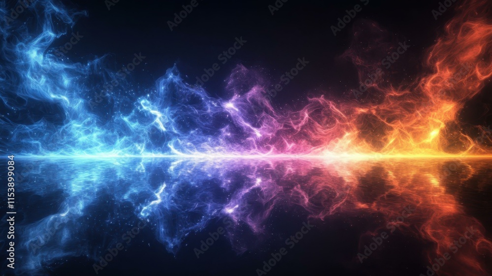 Abstract blue and orange energy lightning clash, dynamic electricity sparks striking, technology background for digital concept, futuristic glowing light effects, dark cosmic atmosphere for science a Abstract blue and orange energy lightning clash, dynamic electricity sparks striking, technology background for digital concept, futuristic glowing light effects, dark cosmic atmosphere for science a
