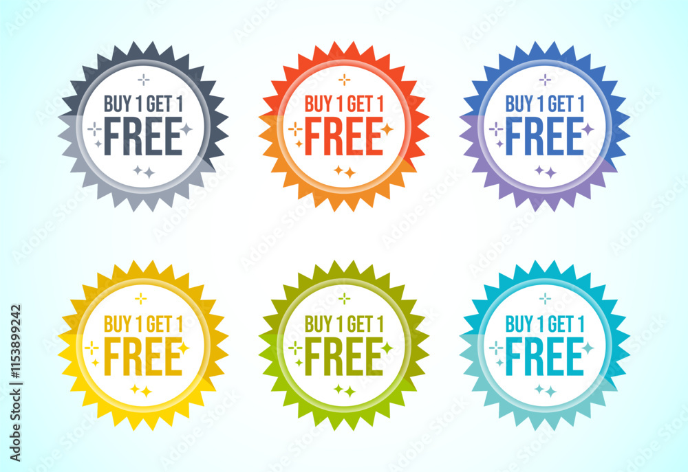 Buy one, get one free special offer label. Sale retail business promotion sticker Buy one, get one free special offer label. Sale retail business promotion sticker
