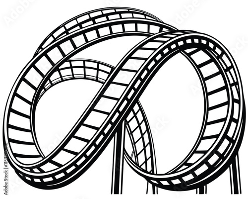 Roller Coaster Track Silhouette Art.High-Speed Roller Coaster Ride Clipart