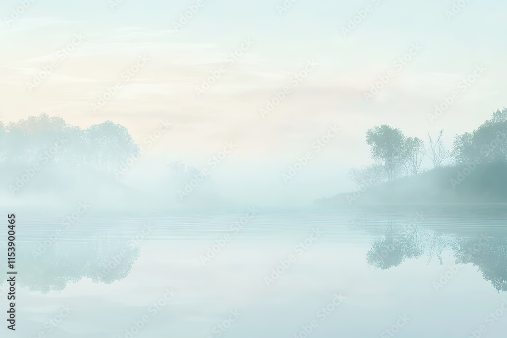 Fototapeta premium Misty landscape reflects tranquility, showcasing soft hues and s