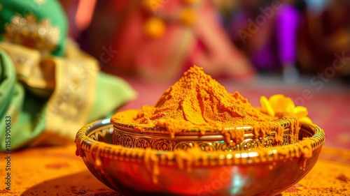 Indian Haldi Ceremony Turmeric Paste Bowl - AI Photo