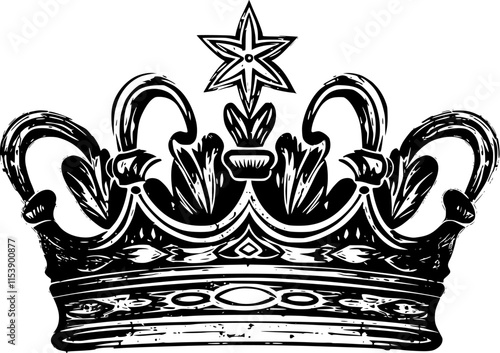 Vintage crown of a king or queen, ink drawing. Kingdom crown, in engraving style