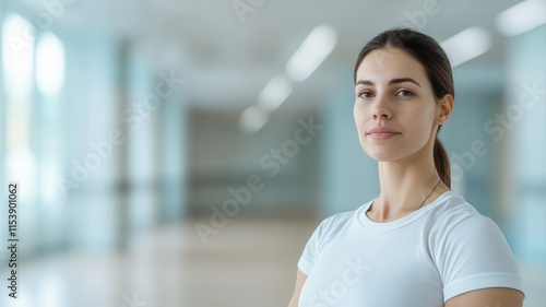office syndrome concept. A physical therapy session featuring resistance band exercises to improve shoulder mobility and reduce tension