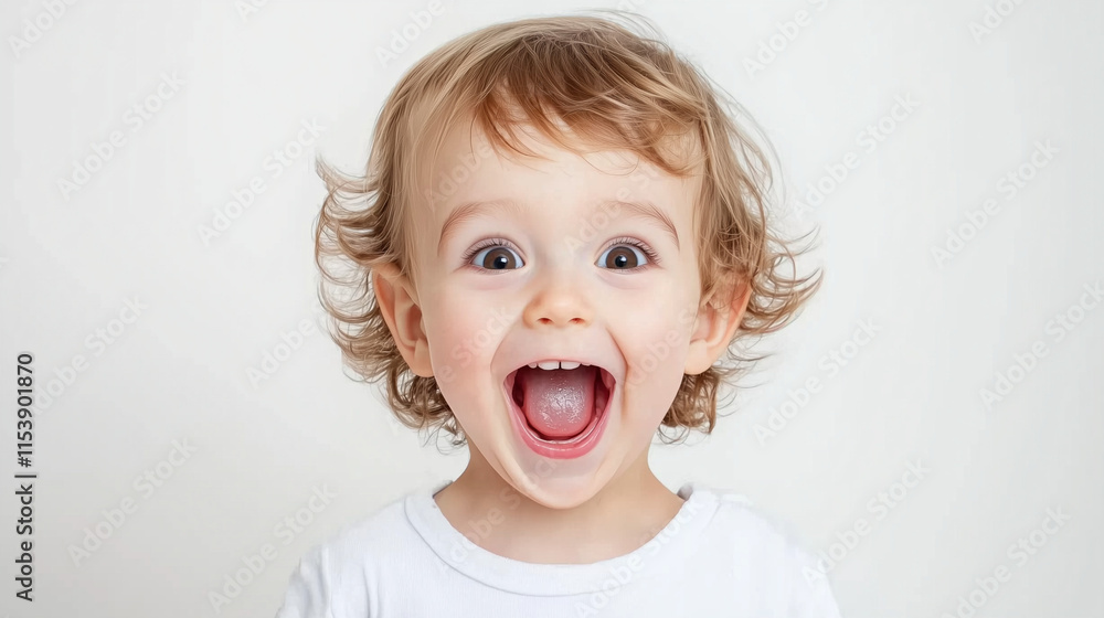 Joyful Toddler Portrait: A close-up shot of an adorable toddler with curly hair, expressing pure, unadulterated joy with a wide-open mouth. Joyful Toddler Portrait: A close-up shot of an adorable toddler with curly hair, expressing pure, unadulterated joy with a wide-open mouth.