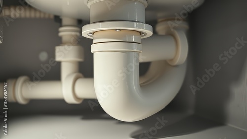 Kitchen Sink Drain Pipe, PVC Plastic,  Close-up, HD Photo,  Bright, Detailed