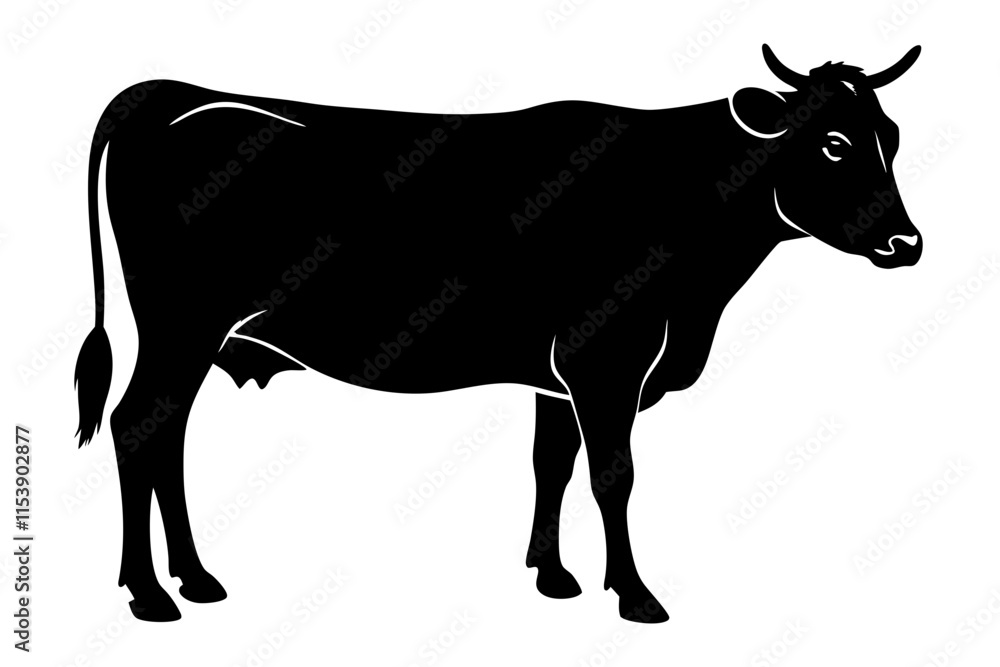 Side View of Domestic Cow Silhouette - Black and White Cow Outline Side View of Domestic Cow Silhouette - Black and White Cow Outline