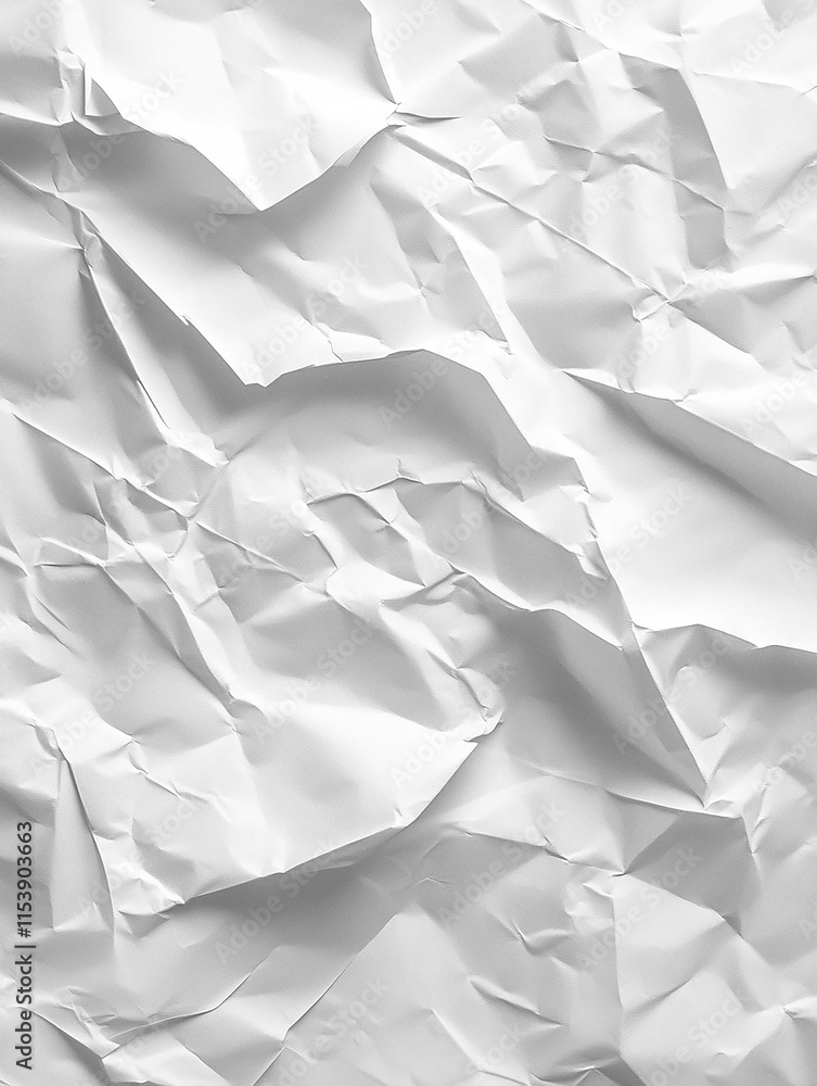 Crumpled White Paper Texture Showing Intricate Folds and Shadows in Natural Lighting Crumpled White Paper Texture Showing Intricate Folds and Shadows in Natural Lighting