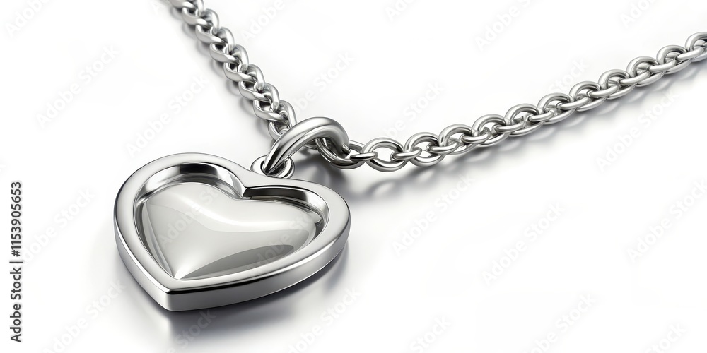 Elegant silver chain adorned with delicate heart-shaped pendant suspended from a subtle clasp, elegant, pendant Elegant silver chain adorned with delicate heart-shaped pendant suspended from a subtle clasp, elegant, pendant