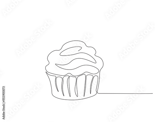 Continuous one line drawing of cup cake. One line drawing illustration of muffin cake. Pastry, bakery concept single line. Editable outline