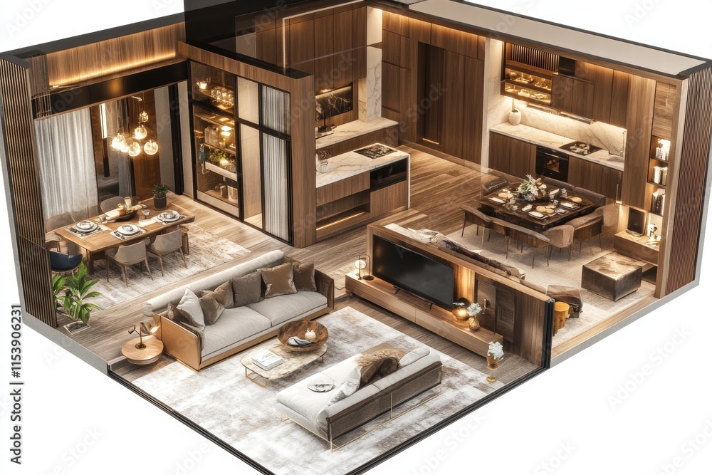Modern Luxury Apartment Interior Design, Isometric View