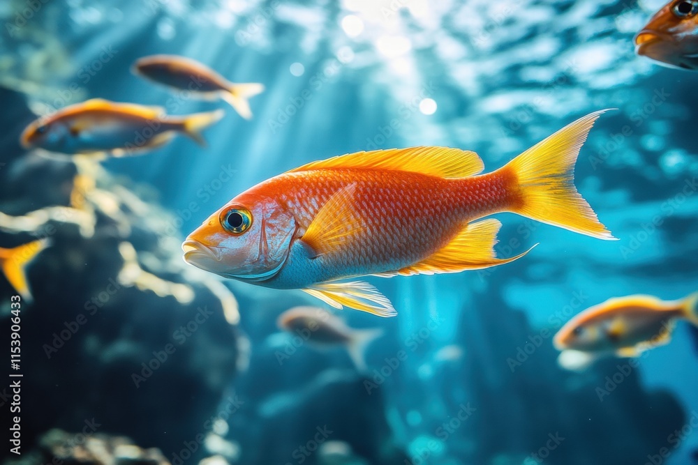 Naklejka premium Vibrant Orange Fish in Underwater Paradise