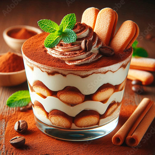 Homemade chocolate tiramisu dessert