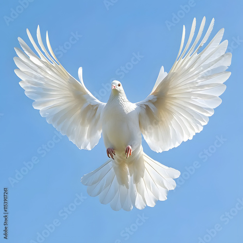 dove flaying in blue sky photo