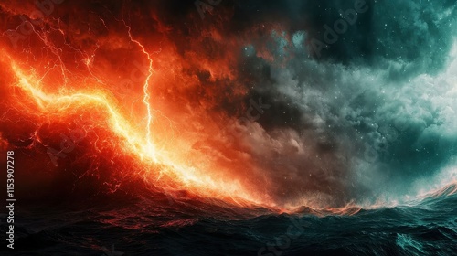 Wallpaper Mural A dramatic scene showcasing an intense clash of fiery orange and dark stormy clouds, evoking a sense of power and chaos in nature. Torontodigital.ca